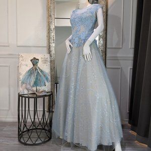 Baby Light Blue Formal Evening Prom Dress Gown